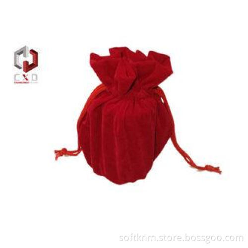 Oblong Red Velvet Drawstring Bag For Wine Bottle Packing